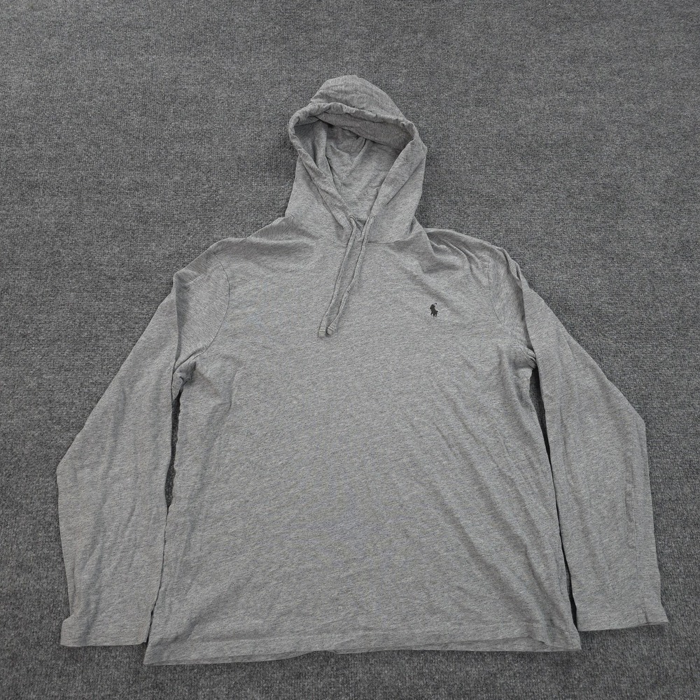 Polo Ralph Lauren Hoodie Mens Large Gray Lightweight Cotton Pony Logo Pullover